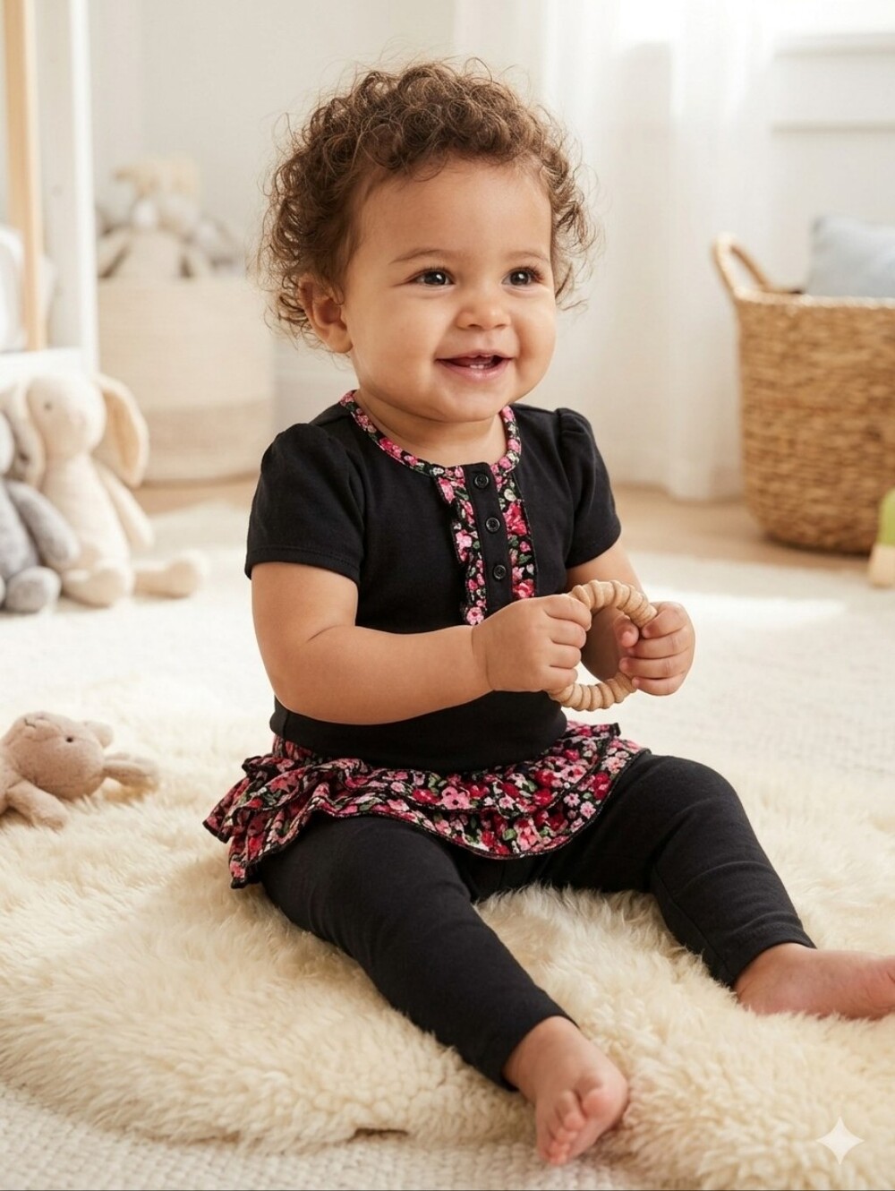 Baby Gap Girl's  2 pc Floral Matching Set Black Pink 12-18 month